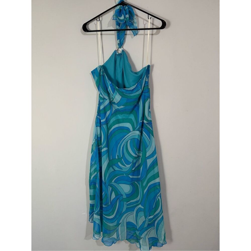 Abstract Retro Blue Swirl Halter Midi Dress Rabbit Rabbit Rabbit 12 - Picture 5 of 8